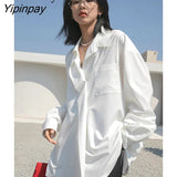 Yipinpay Minimalist Style Long Sleeve White Shirt Women Oversize Button Up Pocket Ladies Blouse 2023 Summer Work Female Clothing