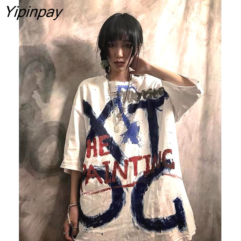 Yipinpay Women's T-shirts Loose Streetwear Harajuku Letter Print Summer 2023 Fashion Female Tshirt dropshipping Casual Aesthetic
