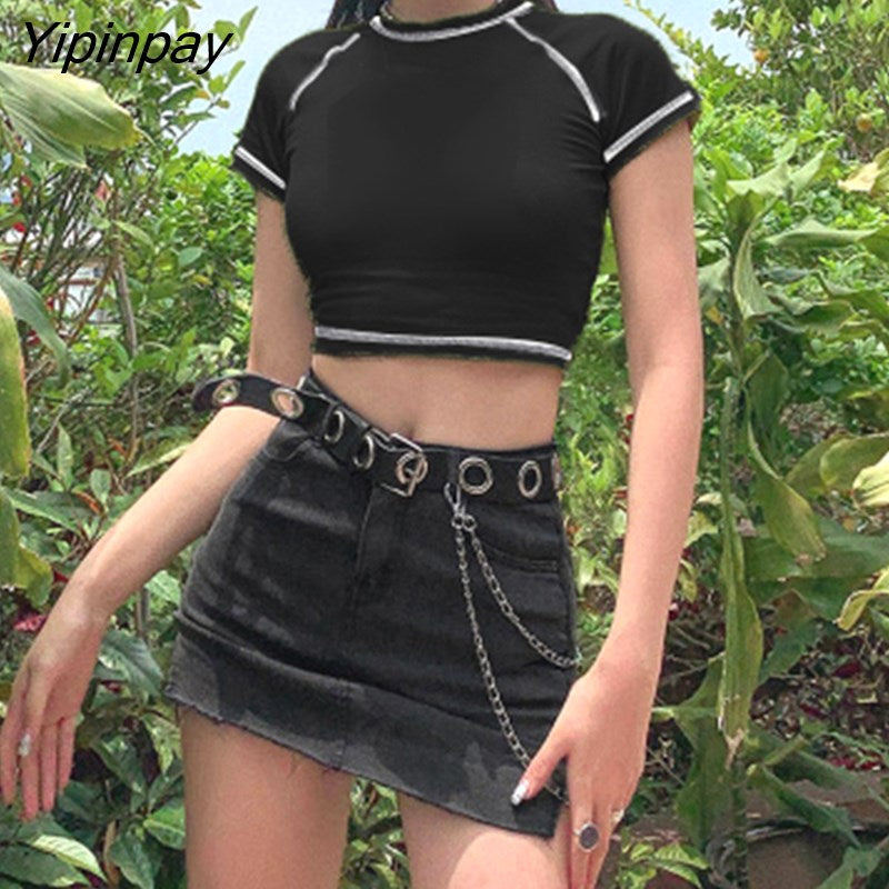 Yipinpay Women Summer Y2K T-shirts Short Sleeves Round Neck Slim Fit Casual Pullover Crop T-shirts Tops NYZ Shop