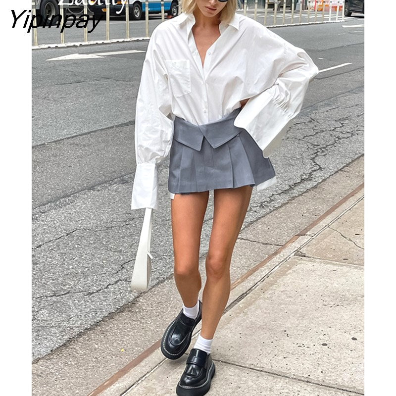 Yipinpay 2023 Spring Minimalist Long Sleeve Women White Cotton Shirt Korea Style Button Up Loose Woman Blouse Work Female Clothing