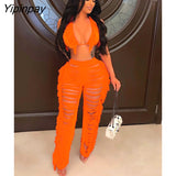 Yipinpay Summer Tassel Feather Women 2 Sets Sexy V Neck Bra Top And Hollow Out Pants Set Female Fashion Beach Party Outfits