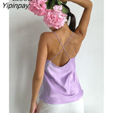 Yipinpay Sexy Satin Camis Top Streetwear Sleeveless Purple Rose Red BasicTees Summer New 2023 Baggy Vest Women Backless Loose Tops