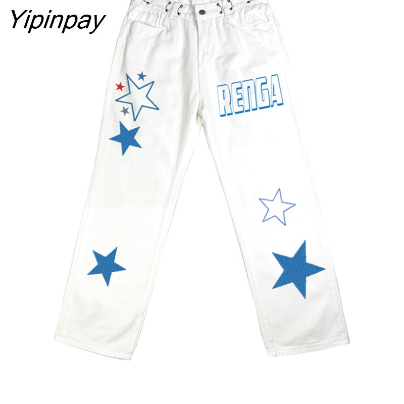 Yipinpay Women's Pants Trousers Oversize Y2k Harajuku Star Print High Waist Streetwear Jeans Korean Fashion Aesthetic Female Clothing