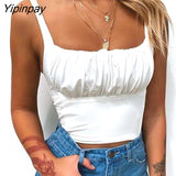 Yipinpay Sexy Ruched Tight Tank Women Bodycon Crop Top Summer 2023 Sleeveless Backless Black White Short Camis Women Corset Tops