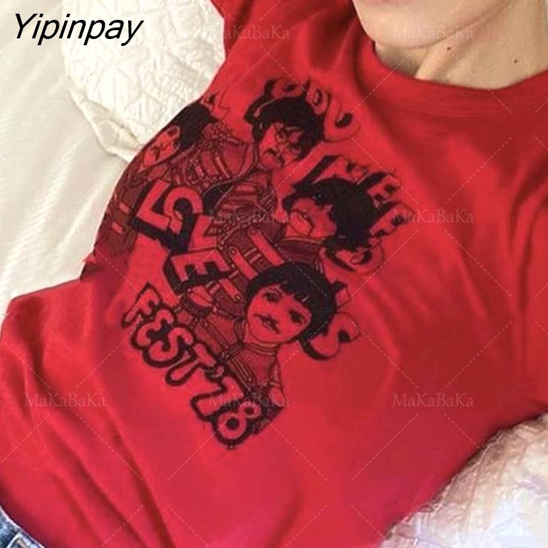 Yipinpay clothes letter graphic Fairycore grunge Summer baby Crop Tops 2000s Harajuku Goth Short Sleeve Female T-shirts emo scene