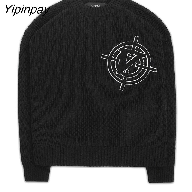 Yipinpay Women Sweater Frayed Oversize Pullover Long Sleeve Jumper Streetwear Korean Fashion Goth Knit Y2k Aesthetic Tops Winter Clothes 319-1