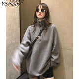 Yipinpay 2023 Winter Korean Style Long Sleeve Knit Sweater Women Minimalist Turleneck Button Ladies Pullover Female Clothing Tops