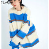 Yipinpay 2023 Winter Minimalist Striped O Neck Loose Women Sweater Korea Style Oversize Long Sleeve Pullover Female Loose Clothing