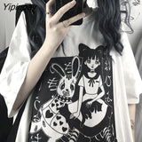 Yipinpay T Shirt Aesthetic Punk cartoon Short Sleeve O-Neck Tops Women dropshipping summer loose oversize street clothes