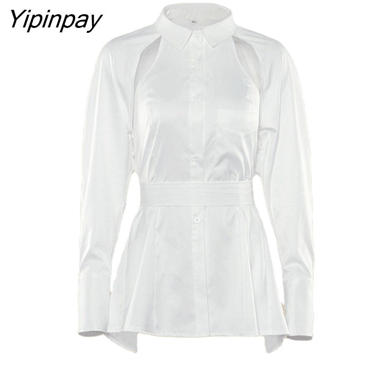 Yipinpay 2023 Spring Streetwear Hollow Out Women White Shirt Korae Style Long Sleeve Button Up Woman Blouse Female Clothing Tops