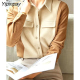 Yipinpay 2023 Winter Patchwork Long Sleeve Thick Shirt Women Office Lady Button Up Tunic Blouse Work Female Autumn Clothing Tops