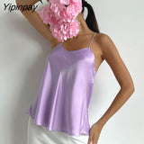 Yipinpay Sexy Satin Camis Top Streetwear Sleeveless Purple Rose Red BasicTees Summer New 2023 Baggy Vest Women Backless Loose Tops