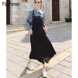 Yipinpay French Style Long Sleeve Shirt Dress Women Button Up Turn-Down Collar Chiffon Dresses 2023 Summer Party Female Vestidos