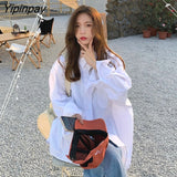 Yipinpay 2023 Spring Streetwear Oversize Women's White Basic Shirt Long Sleeve Button Up Tunic Blouse Loose Female Clothing Tops