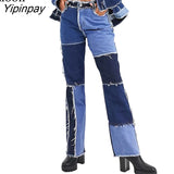 Yipinpay Skinny Straight Leg Boyfriend Jeans Woman High Waist Denim Trouser 2023 Spring Sexy Color Block Brown Streetwear Pants