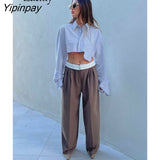 Yipinpay Spring New In Streetwear Asymmetrical Women Shirt Y2K Long Sleeve Pocket Button Up Woman Crop Tops 2023 Blouse Clothing