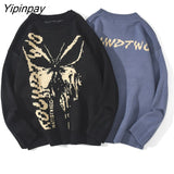 Yipinpay Hop Knitwear Mens Women's Sweaters 2023 Harajuku Fashion Butterfly Male Loose Tops Casual Streetwear Pullover Sweaters