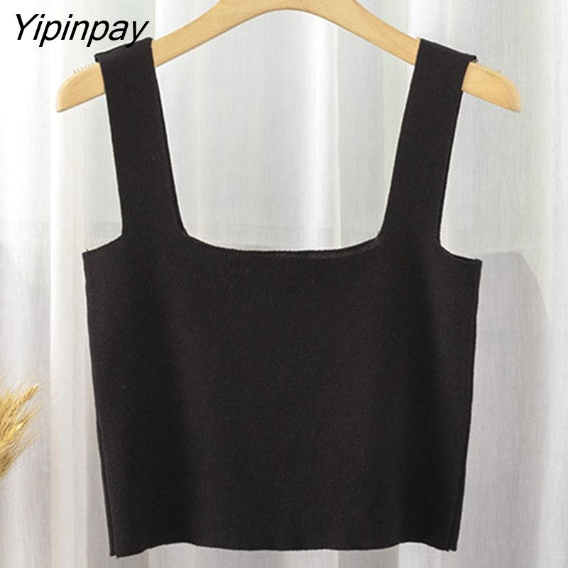 Yipinpay Sexy Knit Short Corset Tops Women Vest New 2023 Summer Ribbed Tank Streetwear Sleeveless Black White Knitting Crop Tops
