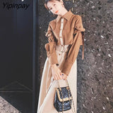 Yipinpay 2023 Spring Office Lady Long Sleeve Fake Two Pieces Work Maxi Dress Women Patchwork Sashes Shirt Dresses Free Shipping
