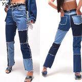 Yipinpay Skinny Straight Leg Boyfriend Jeans Woman High Waist Denim Trouser 2023 Spring Sexy Color Block Brown Streetwear Pants