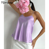 Yipinpay Sexy Satin Camis Top Streetwear Sleeveless Purple Rose Red BasicTees Summer New 2023 Baggy Vest Women Backless Loose Tops