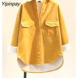 Yipinpay 2023 Winter Korean Style Long Sleeve Wool Liner Loose Corduroy Shirt Women Causal Button Tunic Blouse Female Tops Coat