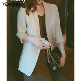 Yipinpay Korean Style Nine Quarter Sleeve Women Blazer Office Lady Slim Ladies Suit Blazers 2023 Autumn Work Female Clothing Coat