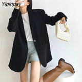 Yipinpay 2023 Autum Oversize Full Sleeve Gray Women Blazer Office Lady Solid Suit Blazers Work Winter Female Clothing Jackets Coat