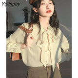 Yipinpay 2023 Summer Long Sleeve Women Chiffon Shirt Korean Style Stripe Button Ladies Blouse Office Lady Work Female Clothing