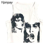 Yipinpay Summer Print Personality Bright Color Sleeveless Y2k Clothes Vintage Sleeveless Tank Top Aesthetic Harajuku Streetwear Slim