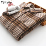 Yipinpay Casual Korean Style Long Sleeve Plaid Wool Liner Shirt Women 2023 Winter Button Up Loose Thick Ladies Tunic Blouse Tops