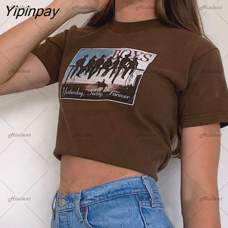 Compre Goth Rhinestones Star girl print Baby Tee Vintage Street Women  Grunge T-shirt Y2k Clothes Aesthetic Cute Emo girl Slim Crop Top