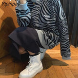 Yipinpay Spring Streetwear Loose Long Sleeve Female Pullovers Zebra pattern Women's Sweatshirt Y2K Fashion Woman Hoodies Tops