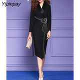 Yipinpay 2023 Spring Elegant Fashion Long Sleeve Black Evening Dress Women Office Lady Empire A-Line Work Dresses Party Vestidos