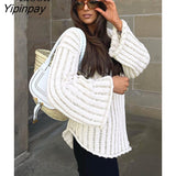 Yipinpay Women Ripped Knit Baggy Sweater Pullovers Long Sleeve Tops Female Jumper V Neck Autumn Winter Streetwear Knitted Sweaters