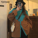 Yipinpay 2023 Summer Streetwear Oversize Patwork Long Sleeve Shirt Women Y2K Button Up Loose Ladies Shirts Tops Drop Shipping