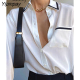 Yipinpay 2023 Spring Office Lady Patchwork Long Sleeve Women White Basic Shirt Korea Style Button Up Woman Blouse Work Female Tops