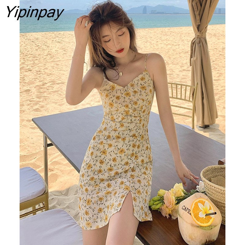Yipinpay Dresses Women 2023 Evening Print Suspenders Mini Sleeveless Korean Fashion Casual Sexy Harajuku Party Vintage Y2k Clothes