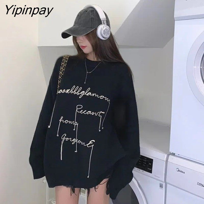Yipinpay 2023 Winter Streetwear Oversize Letter Print Women Sweatshirt Korean Style O Neck Long Sleeve Ladies Hoodies Female Tops
