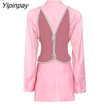 Yipinpay Solid Backless Big V Neck Sexy Coat Blazer Woman Casual Fashion Daily Suit Female Autumn Sexy Button Up Outwear Jackets New