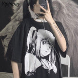 Yipinpay Hop Streetwear Harajuku Woman Black Top T-shirt Vintage Retro Japanese Style Anime Girl 2023 Summer Tee Tops Clothes