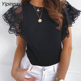 Yipinpay Patchwork Lace T Shirt Skinny Top For Women 2023 Summer Short Sleeve O Neck Black White Tees Streetwear Sexy Bodycon Tops