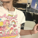 Yipinpay Summer Sexy Women Tshirt Oversized Anime Cartoon Y2k Crop Top Harajuku Kawaii Vintage Graphic Korean Aesthetic Clothes