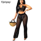 Yipinpay Summer Tassel Feather Women 2 Sets Sexy V Neck Bra Top And Hollow Out Pants Set Female Fashion Beach Party Outfits