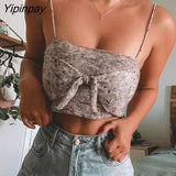 Yipinpay Sexy Drawstring Knitted Short Camis Women Corset Crop Top Summer Camis Streetwear Basic Vest Green Knitting Bodycon Tops