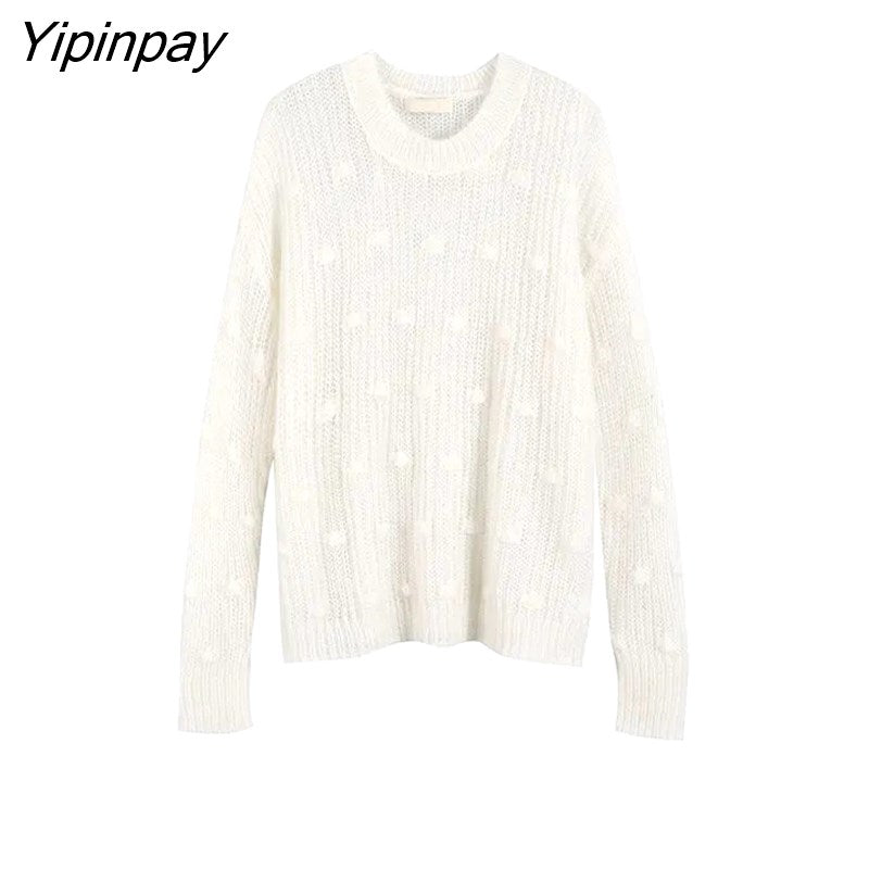 Yipinpay 2023 Winter Korean style Long Sleeve Loose White Sweater Women Minimalist Style Hollow Out Ladies Pullover Female Tops