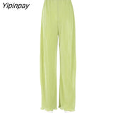 Yipinpay Pleated Printed Suit Women Long Sleeve V Neck Blouse And High Waist Pants Two Piece Sets Female Elegant Trousers Outfits