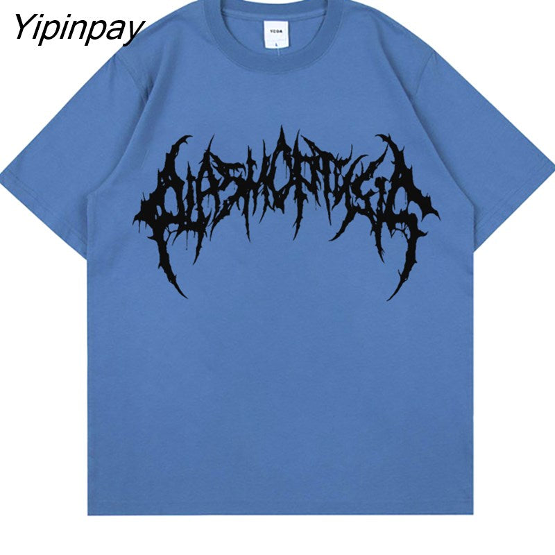 Yipinpay Men Tshirts Graphic Streetwear Hip Hop Goth Summer Y2K Print Harajuku Short Sleeve Cotton Tops Tees Oversized T-Shirt Clothing