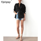 Yipinpay Minimalist Full Sleeve Oversize Black Women Basic Shirt Button Up Loose Woman Tuic Blouses 2023 Spring Female Long Tops