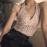 Yipinpay Women Crop Top Summer Vintage Sexy Korean Fashion Harajuku Print Aesthetic Corset Top Tee Kpop Dropshipping Camisole Y2k Clothes